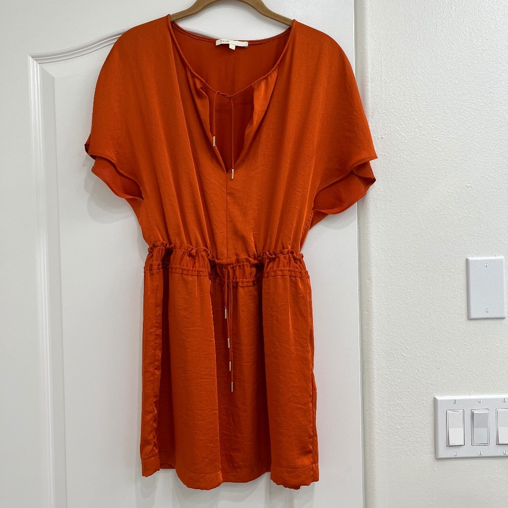 Maje Orange Mini Dress with Double Drawstring Waist